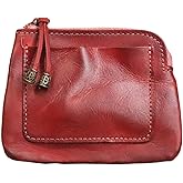 WJXFHTD Mini Coin Purse for Women, Zipper Leather Coin Purse Leather Change Purse Coin Purses for Coins and Various Cards Leathers Coin Pouch (Red)