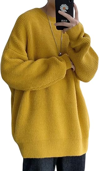 Amazon Alppvメンズ セーター 丸首 ゆる 黒 ニット トップス カジュアル おしゃれ ニット カットソー ドロップショルダー 厚手 あったたか 韓国風アウター 通勤 通学 セーター 通販