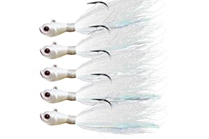 KMUCUTIE 5 pcs bucktail Jigs Saltwater or Freshwater Bait,for bass flounder fluke Striper Fishing Lure
