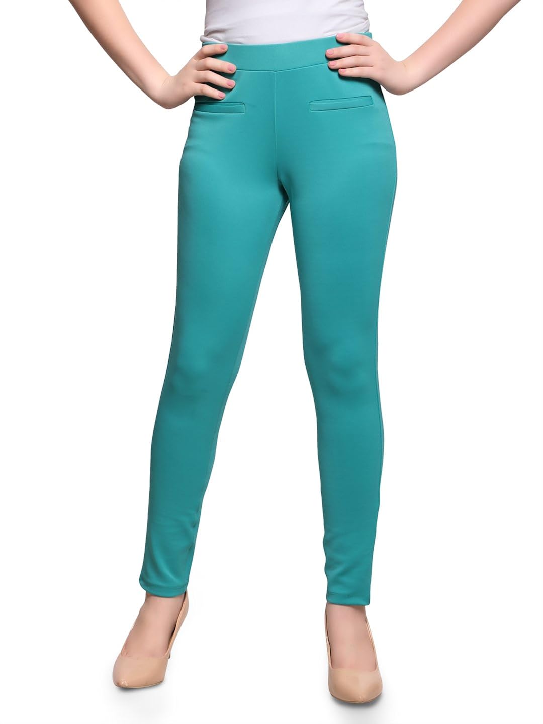 Buy Smarty Pants Women Green Scuba Fabric Full Length Mid Rise Jeggins