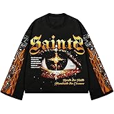 Verdusa Men's Rhinestone Graphic Tees Y2K Long Sleeve Tee Shirts Eye Print Crop Tops Hip Hop Streetwear