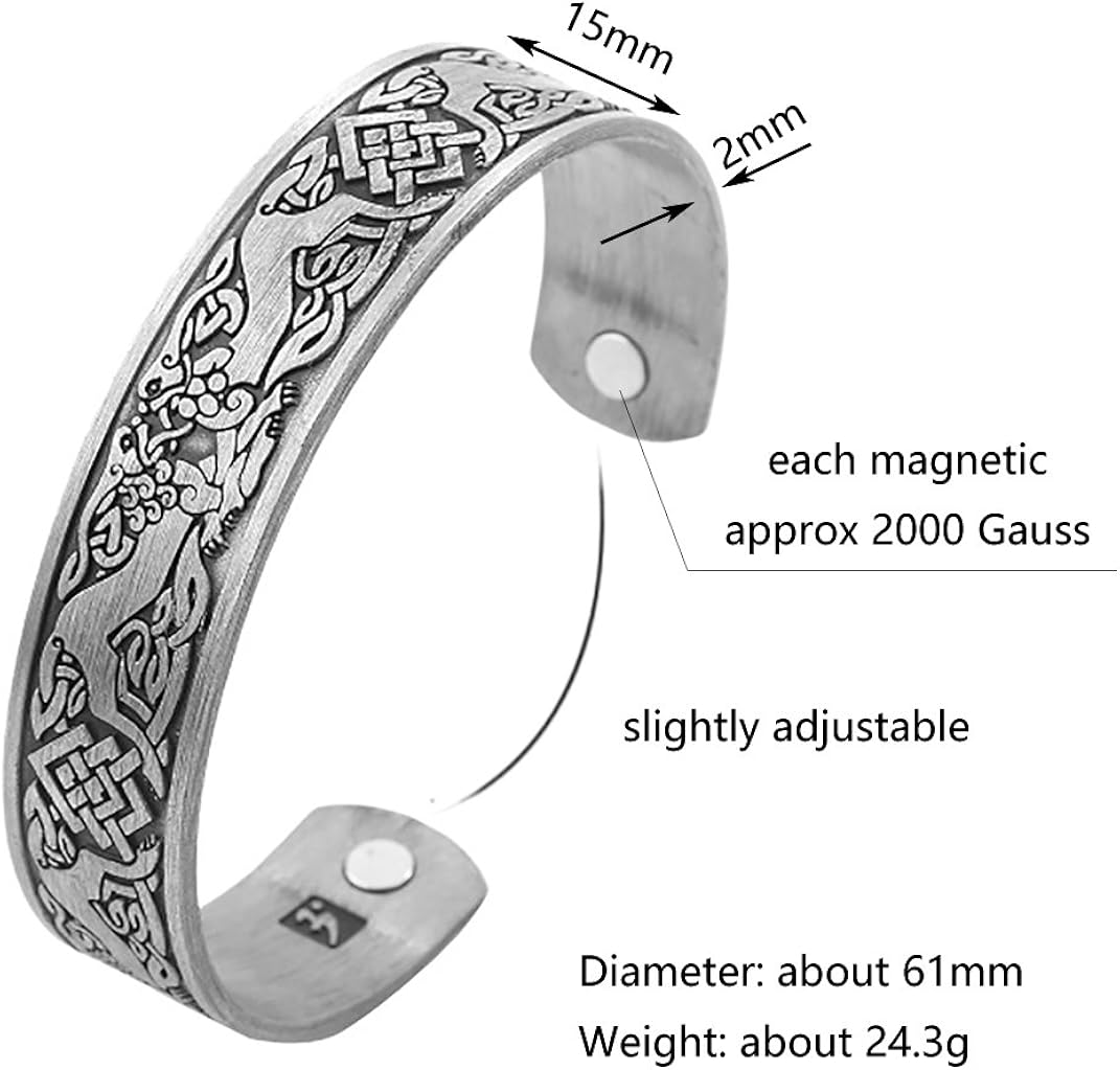 Dawapara Pagan Viking Wolf Fenrir Norse Mythology Celtic Knot Magnetic Health Cuff Bracelet Men Jewelry, alloy - Image 5