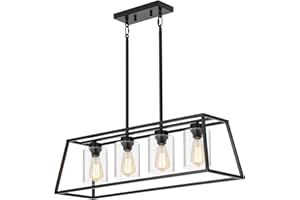 Senyshilon Dining Room Light Fixtures Over Table, Kitchen Island Lighting, Black Farmhouse Chandeliers for Dining Room 4-Lights with Cylinder Clear Glass, Apply to Rectangle Chandelier for Kitchen