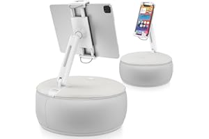 AboveTEK Tablet Pillow Stand Holder for Bed, Hands Free 360° Swivel Phone/iPad/Kindle Pillow Stand for Lap Reading in Bed Laying Down w/Soft Bean Bag, Fits 4.7" to 12.9" Tablets/Phones/Kindle (Grey)