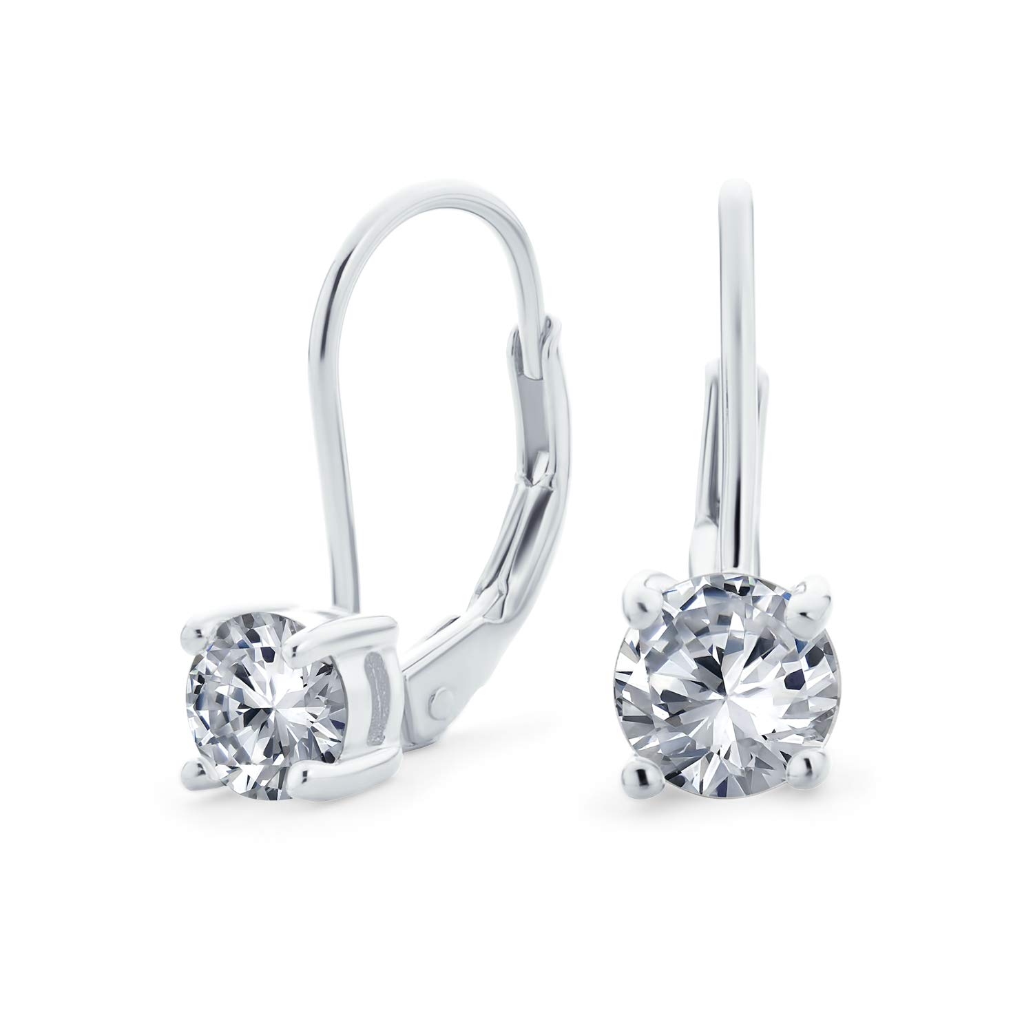 Traditional Bridal Round Brilliant Cut AAA CZ Solitaire Drop Earrings For Women Teens .925 Sterling Silver Leverback — image 1