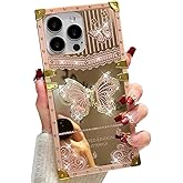AuroiCYY for iPhone 15 Pro Max Butterfly Stand Case, Glitter Bling Foldable Kickstand Woman Girly Mirror Back Golden Plated Shockproof Protective Elegant Cute Soft Cover for iPhone 15 Pro Max (Pink)