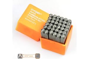 OWDEN Professional 36Pcs.Steel Metal Alphabet and Figure Punch Set (5/32”) 4mm Uppercase,Steel Number and Letter Punch Set, J