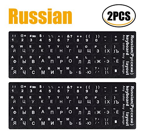 [2PCS PACK]Russian Keyboard Stickers, White Letters with Black Non-Transparen Background for PC Computer Laptop Notebook Desktop Keyboards(Russian-White)