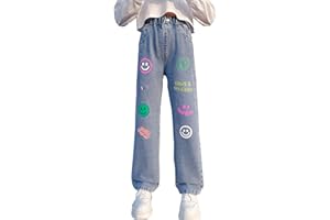 NABER Kids Girls Casual Baggy Wide Leg Denim Pants Elastic Waist Casual Jeans Age 5-14