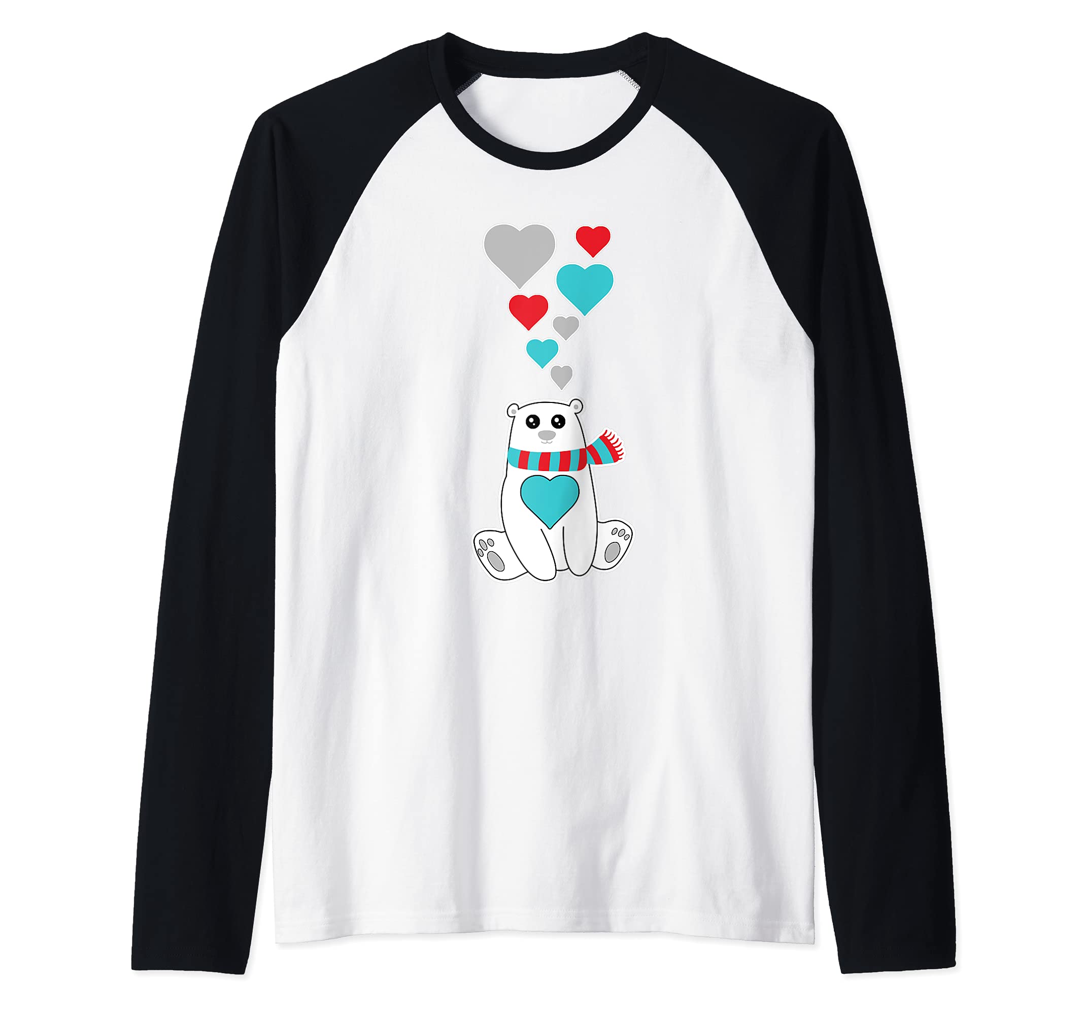 Cute Polar Bear With Hearts Raglan Baseball Tee
