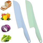 KFHENSOMR 2pcs Lettuce Knife Cutter Set 11 Inch Professional Kitchen Cooking Plastic Serrated Knife for Veggies Salad Fruit Cake Bread And More Plastic Lettuce Knifes to Prevent Browning(Blue, Green)