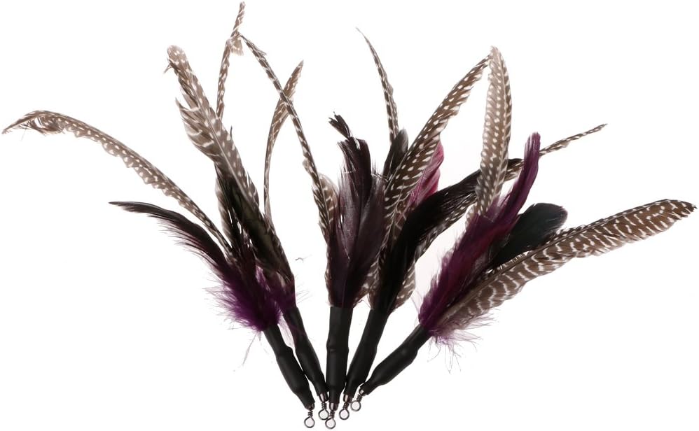ZOOMY 5Pieces Handmade Natural Feather Cat Toy Da Bird Refills Interactive Teaser Sticks Playing Toy Color Randomly