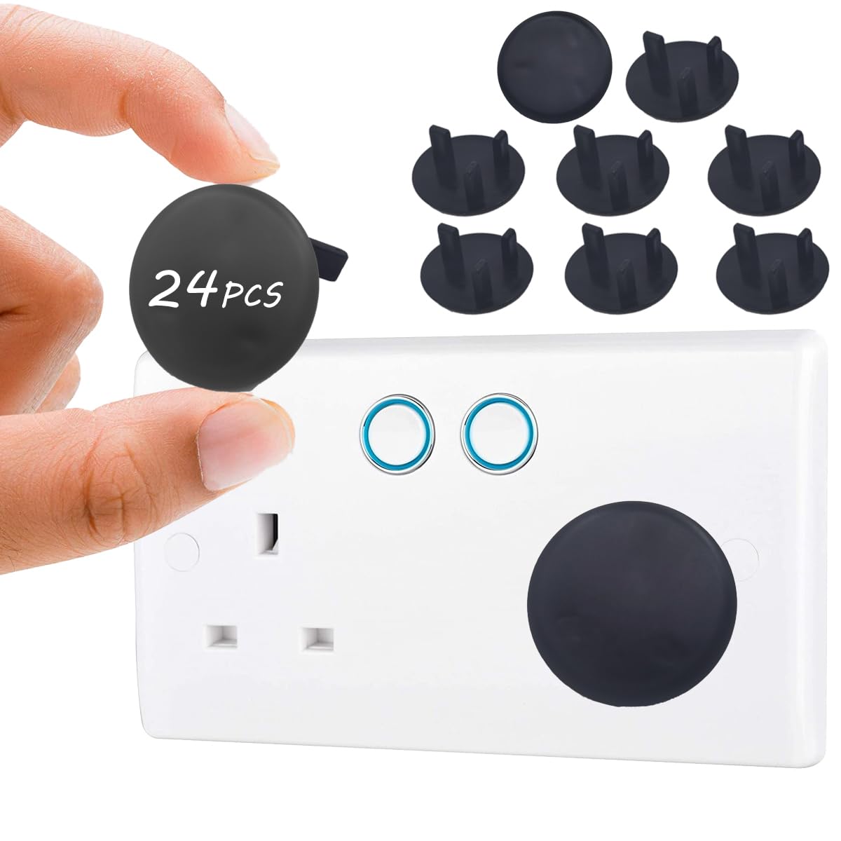 UK Baby Safety Socket Protectors 10 Pack - Child Proof Plug Covers, Socket Guards for 3-Pin UK Power Sockets, BPA-Free, Easy to Install, Black