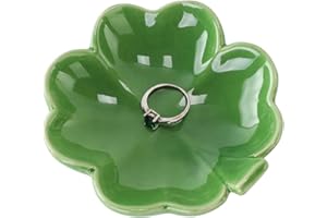 VINCOMIC Four-Leaf Clover Ceramic Ring Dish,Decorative Trinket Jewelry Dish,Birthday Wedding ST Patricks Day Christmas Gifts for Women