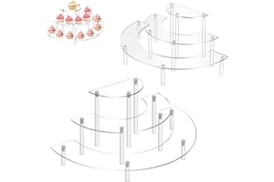 PIEGRICDIAT 2 Pcs Acrylic 3-Tier Half Moon Dessert Stand, Clear Risers for Cupcakes, Cosmetics, and Collectibles - Easy to Assemble, Versatile Display for Parties and Home Decor