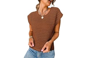 SHEWIN Women's Cap Sleeve Summer Tops 2024 Casual Crewneck Lightweight Knit Crochet Sweater Pullover Tank Top