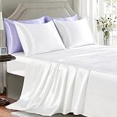GOLAL White Satin Sheets Queen Size - 4 Pieces Luxury Silky Soft Bed Sheets | OEKO-TEX Certified Wrinkle-Free Silky Soft Sheets Friendly for Hair and Skin,Designed for Elegant Bedroom Decor
