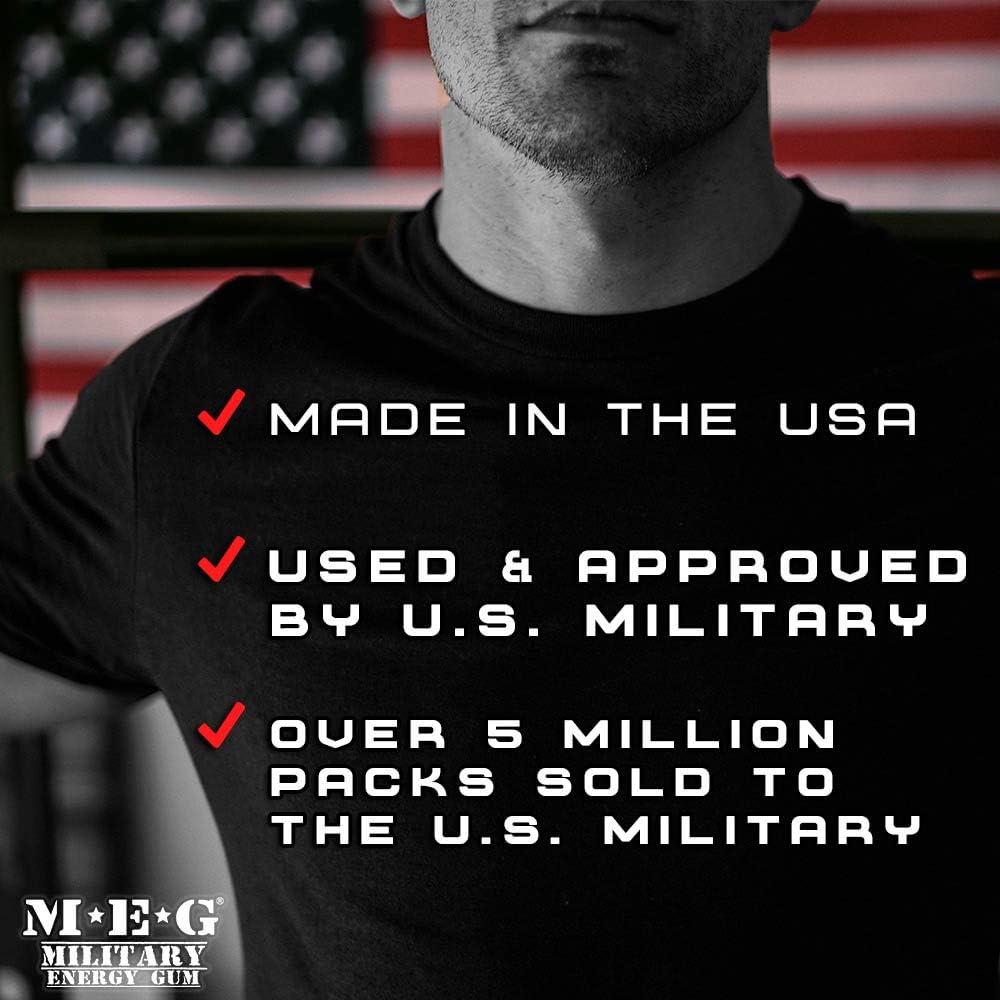 MEG - Military Energy Gum | 100mg of Caffeine Per Piece + Increase Energy + Boost Physical Performance + Spearmint 24 Pack (120 Count): Health & Personal Care