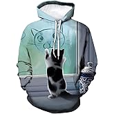 ARORALS Women's Cat Hoodie Autumn Winter Long Sleeve Pullover Animal Theme Sweatshirt Cute Realistic Graphic Hoodie