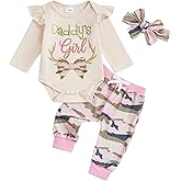 LZUBCPY Baby Girl Deer Hunting Fall Clothes Daddy's Girl Bodysuit Camouflage Jogger Pants Bow Cute Newborn Coming Home Outfit