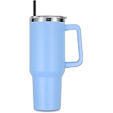 DOMICARE 40 oz Tumbler with Handle and Straw, Stainless Steel Tumbler with Lid and Straw, Reusable Vacuum Insulated Cup, Travel Coffee Mug, Blue, 1Pack