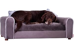 Moots Furry Pet Lounge, Pet Bed with 2 Pillows, Deluxe Sofa for Dogs, Easy to Coordinate, Stylish and Cleanable Dog Sofa, Couch - Charcoal, Large