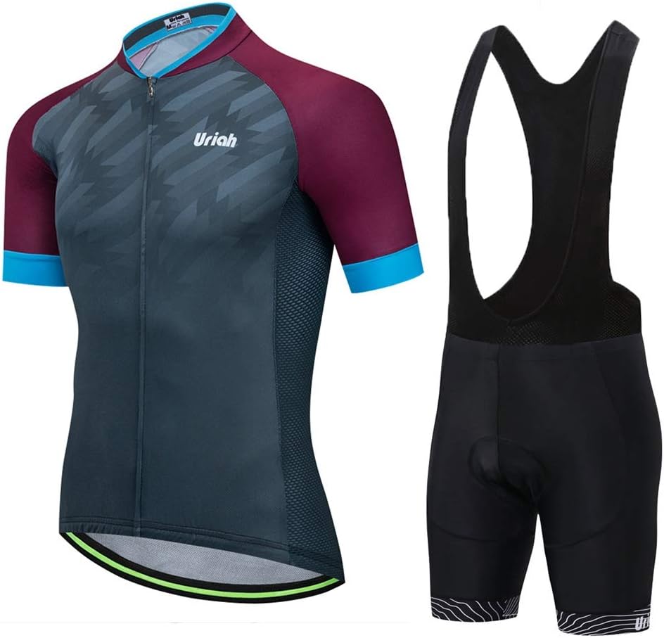 Uriah Men's Bicycle Jersey Bib Shorts Black Set Reflective Short Sleeve with Rear Zippered Bag: Sports & Outdoors
