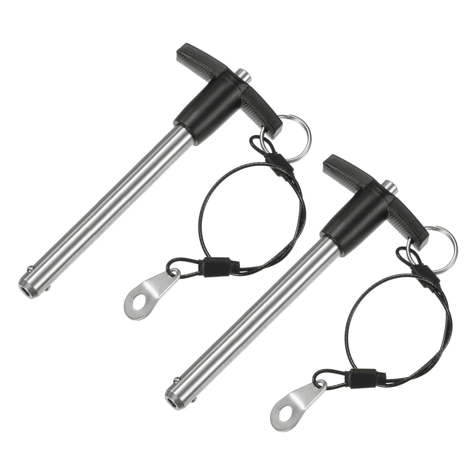 M METERXITY 2-Pack T Handle Lock Pins, 25/64"(10mm) Dia. 3-5/32"(80mm) Usage Length Push-Button Quick Release Locking Pins W Lanyard for Speaker/Aviation/Gym/Machine [304 Stainless Steel]