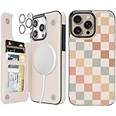 uCOLOR for iPhone 16 Pro Max 6.9" Wallet Case Magsafe with Card Holder Slot【Compatible with MagSafe】 Folio Flip PU Leather Double Magnetic RFID Design with Camera Lens Protector (Pastel Check Vibes)