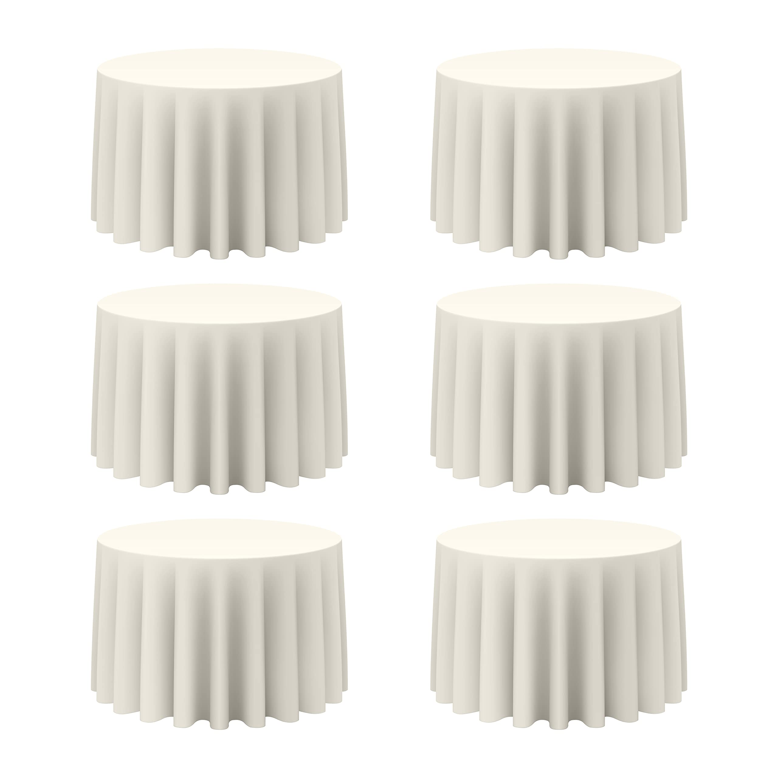 Photo 1 of BRILLMAX 6 Pack Ivory Round Tablecloths 108 Inch - Circle Bulk Linen Polyester Fabric Washable Table Cloth Cover for Wedding Reception Banquet Birthday Party Buffet Restaurant