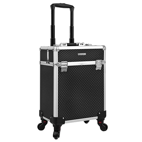 SONGMICS Kosmetikkoffer Trolley, Abschließbarer Make-up Koffer mit 360°Drehbaren Rollen,Schminkkoffer Friseurkoffer für Visag