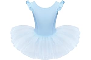 IDOPIP Toddler Kid Girls Ruffle Flutter Sleeve Ballet Dance Dress Tutu Skirted Leotard Ballerina Dancewear Gymnastics Costume