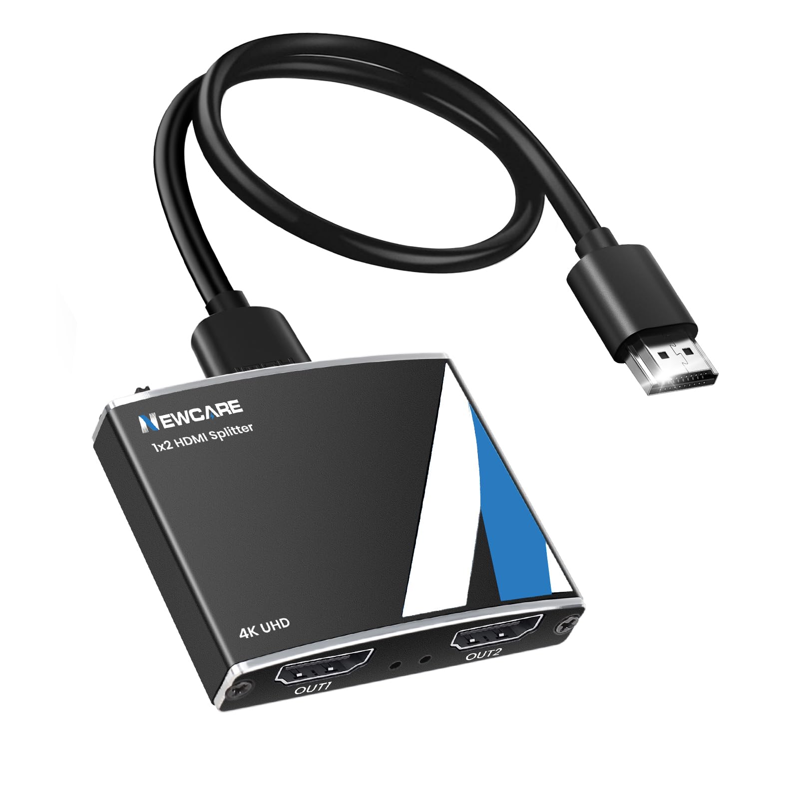Photo 1 of 4K HDMI Splitter 1 in 2 Out with 3.9 FT Hdmi Cable,NEWCARE 1X2 HDMI Splitter Only Mirror(Not Extend), 2 Way Splitters Aluminum Alloy Case for Full HD 4K@30hz 2K 1080P 3D(1 Source to 2 Displays)