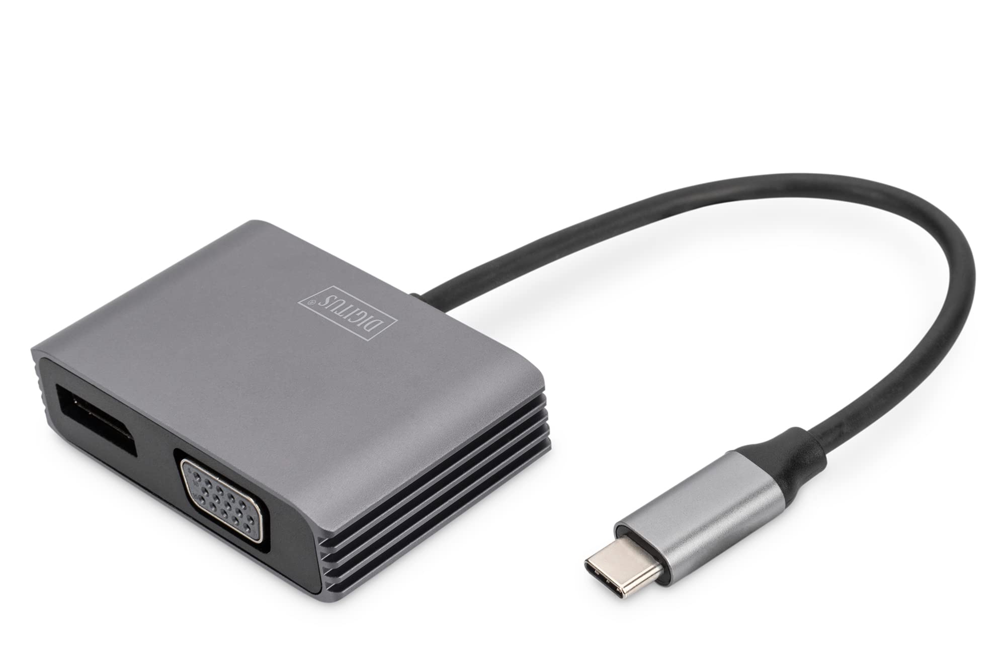 Digitus USB-C - DP + VGA adapter, 20 cm 4K/30Hz, silver, aluminium housing