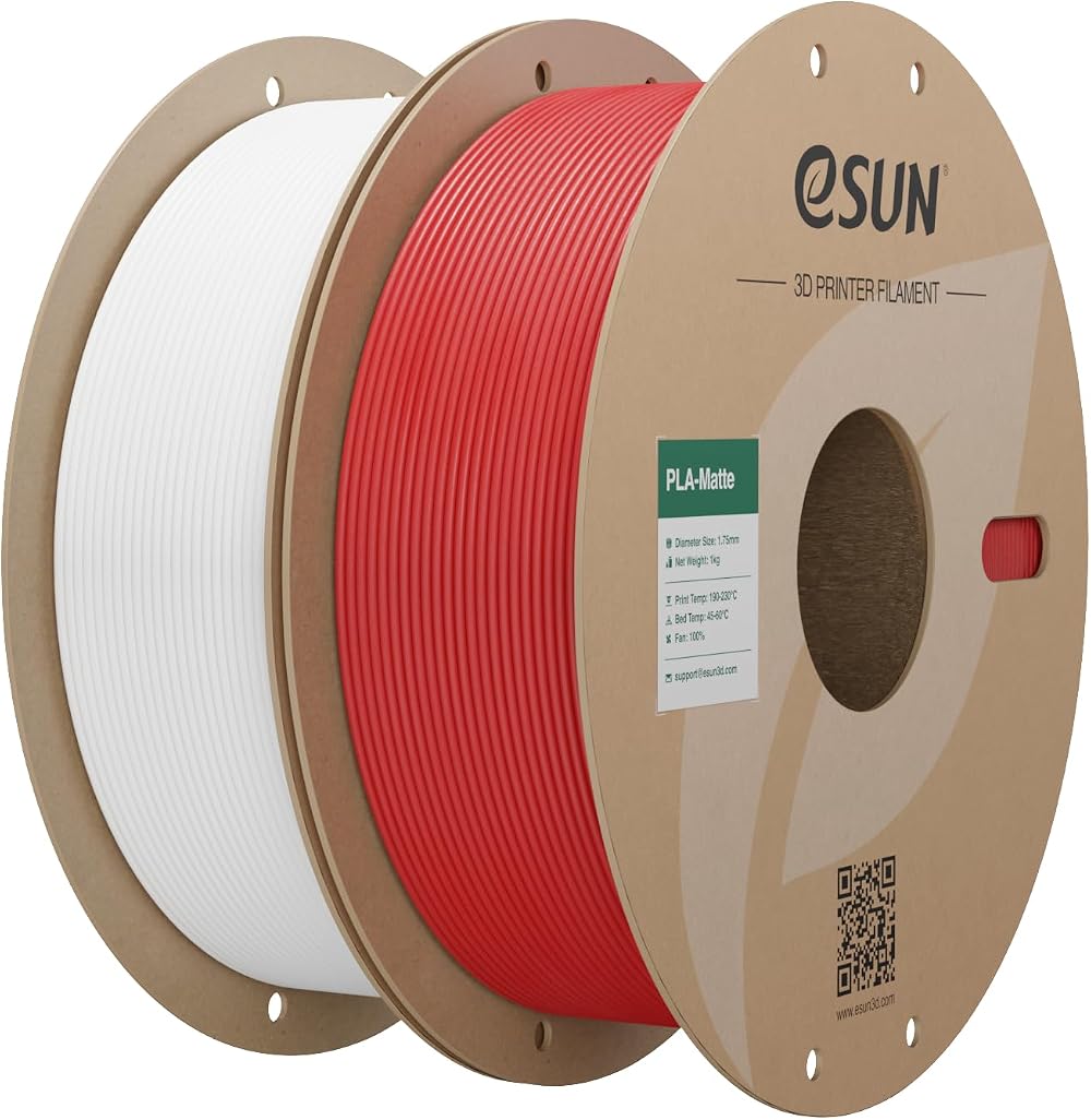 eSUN Upgraded Matte PLA Filament 1.75mm 1kg White Red 2 Spools