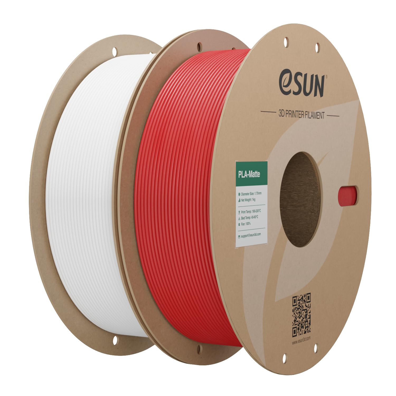 eSUN Upgraded Matte PLA Filament 1.75mm, Matte PLA 3D Drucker Filament, glanzfreie Farbe, mattierte Textur, 1KG pro Spule, 2 Spulen für 3D Drucker, Cremeweiß+Feuerrot