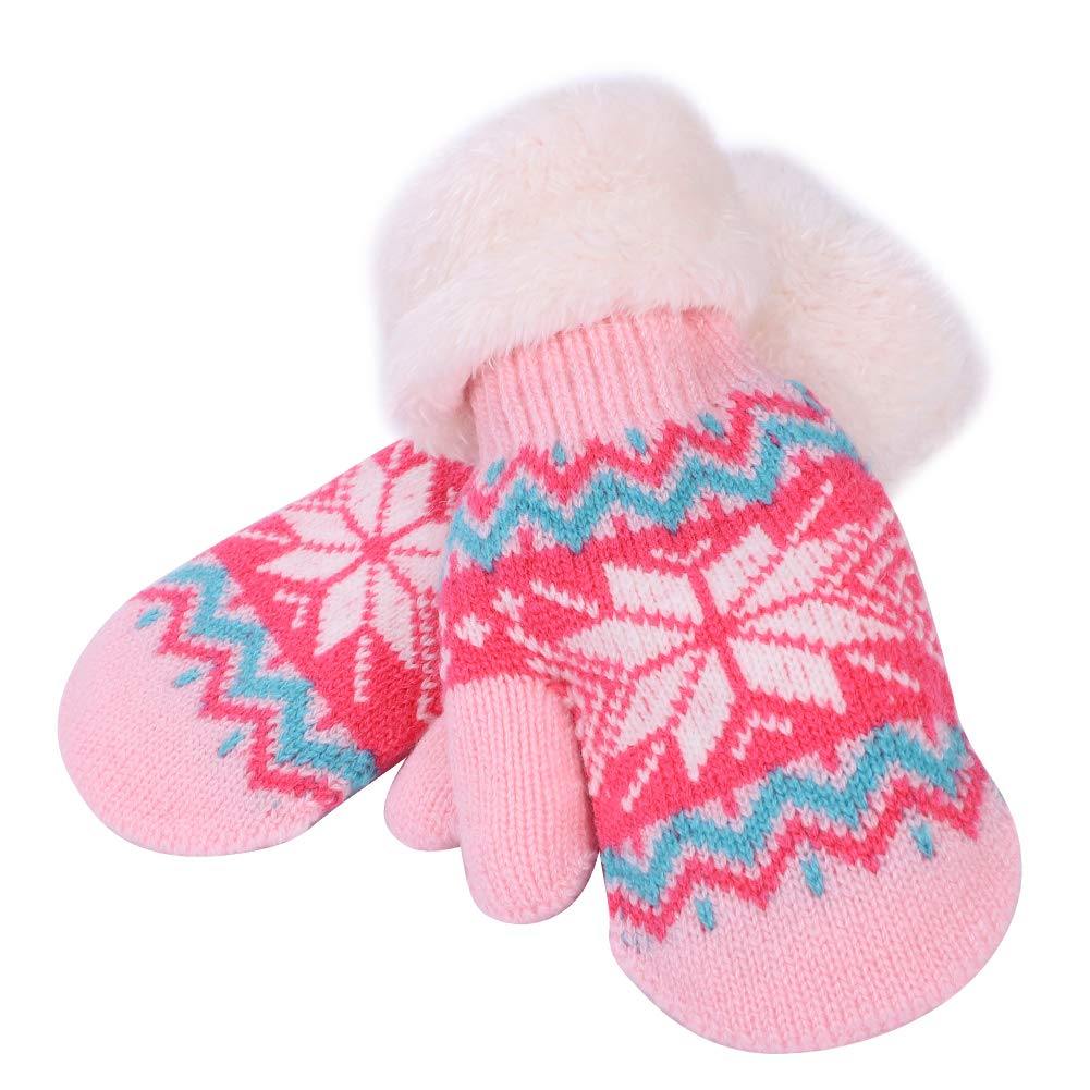 Mittens Kids Knitted Mittens Winter Snowflake Warm Gloves with String
