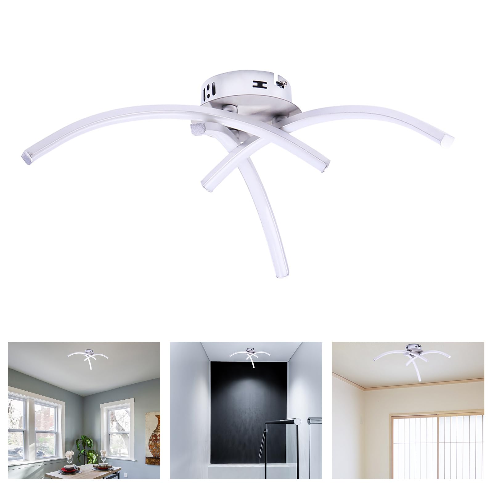 PCXWTLN LED Ceiling Light, 21W Elegant Arc Curved Design Ceiling Lights 6000K Cool White Ceiling Lamp, 1440 Lumens, Ceiling Fixture for Ceiling Lights Living Room