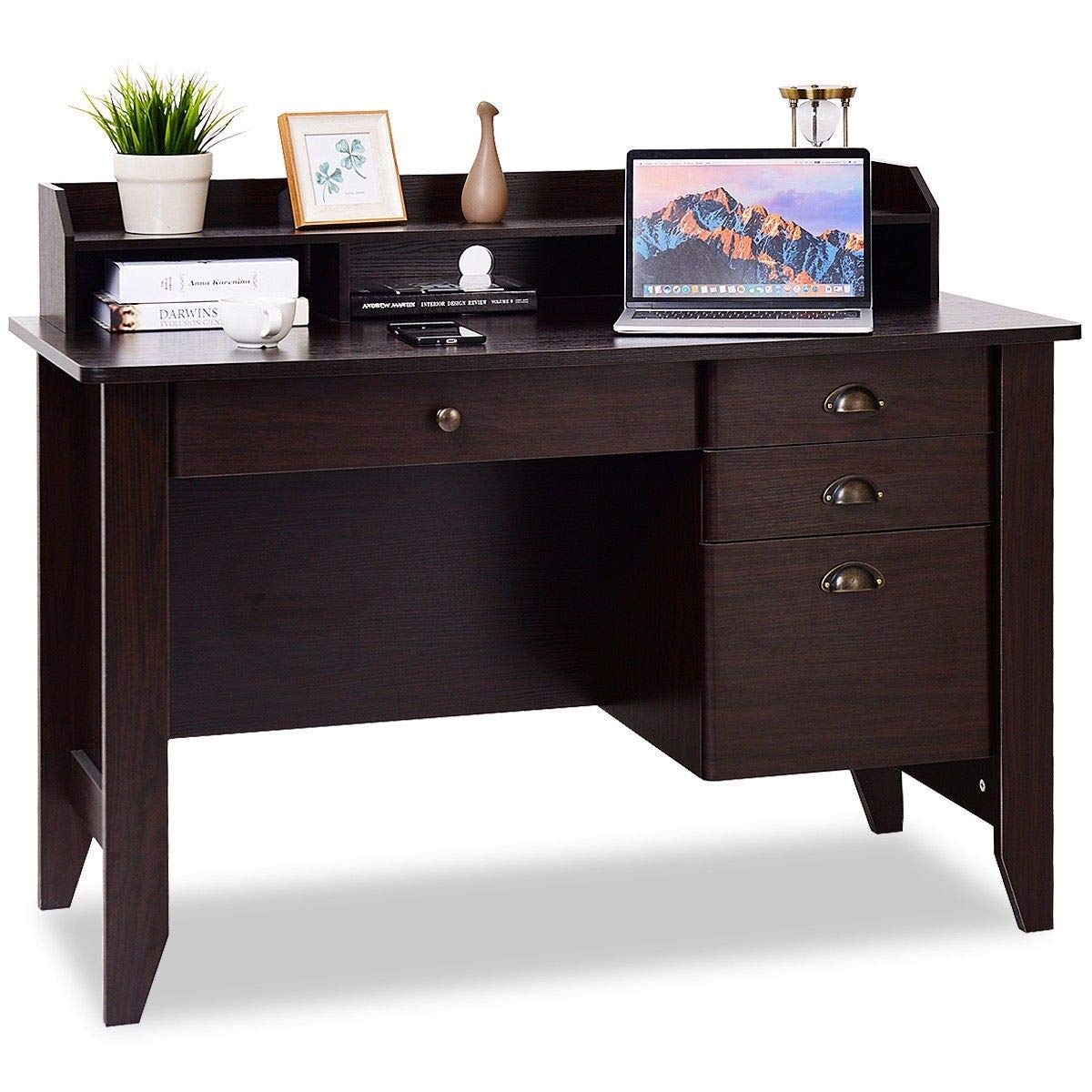 Buy Tangkula Computer Desk with 4 Storage Drawers & Hutch, Home Office
