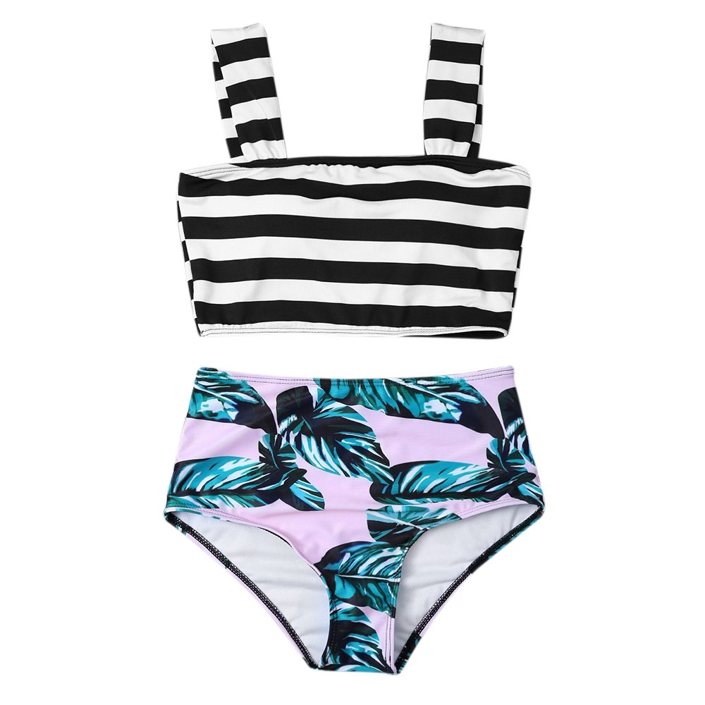 hannea tropical print high waisted bikini with crop top