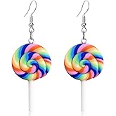 JNONL Creative Lollipop Rotating Contrasting Dangle Drop Earrings Lovely Personalized Candy Colorful Cartoon Rainbow Resin Dangle Drop Earrings for Women Jewelry Gifts