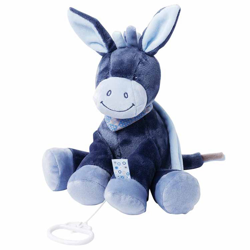 Nattou Musical Soft Toy, Alex The Donkey, "La-Le-Lu" Melody, 28 x 25 x 8 cm, Alex and Bibou, Blue, 321051