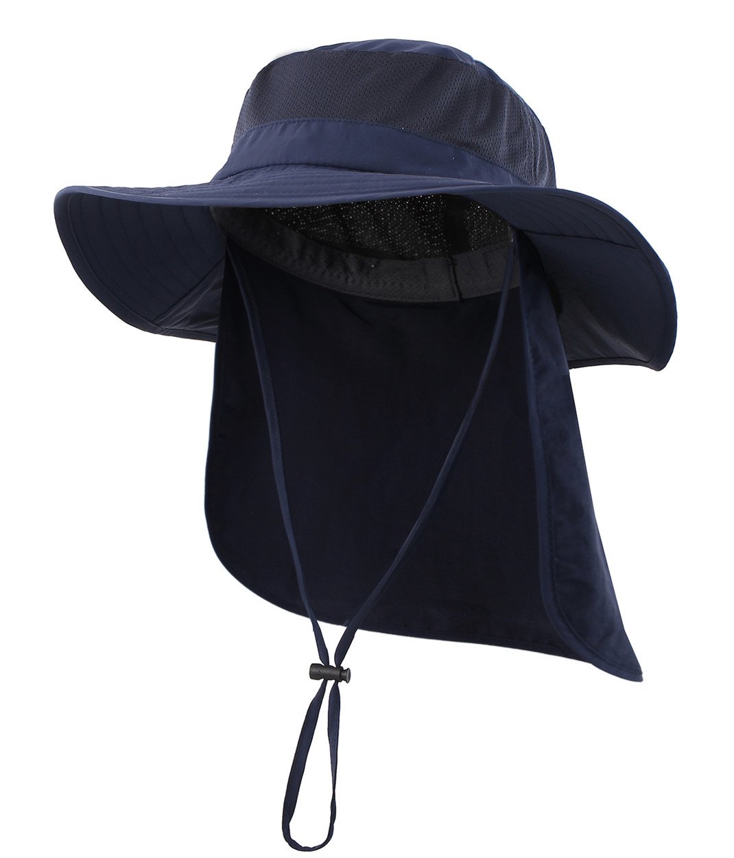 Magracy Unisex Mens Outdoor Wide Brim Sun Hat Mesh UPF50+ Safari Hats with Neck Flap Fishing Hats Navy Blue