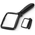 Folding Handheld Magnifying Glass with Light, 3X Large Rectangle Reading Magnifier with Dimmable LED for Seniors with Macular Degeneration, Newspaper, Books, Small Print, Lighted for Low Visions Black