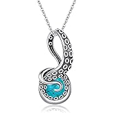 Shusukue Octopus Tentacles Necklace with Gemston 925 Sterling Silver Octopus Pendant for Women Ocean Jewelry Gift for Women