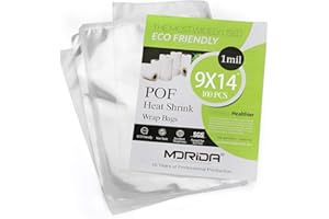 MORIDA 100 pcs 9X14 inch POF Heat Shrink Wrap Bags 100 Gauge, Softer, Clear Film for Gifts, Bottles, DIY Handmade Crafts, Dustproof Packaging, Odorless, Non-Toxic, Food Safety Quality