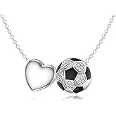 BETHZA Diamond Soccer Ball Necklace for Women 925 Sterling Silver Soccer Ball and Heart Necklace Sports Accessories Jewelry Gifts for Soccer Players/Lovers Players Team Sports Fans Her