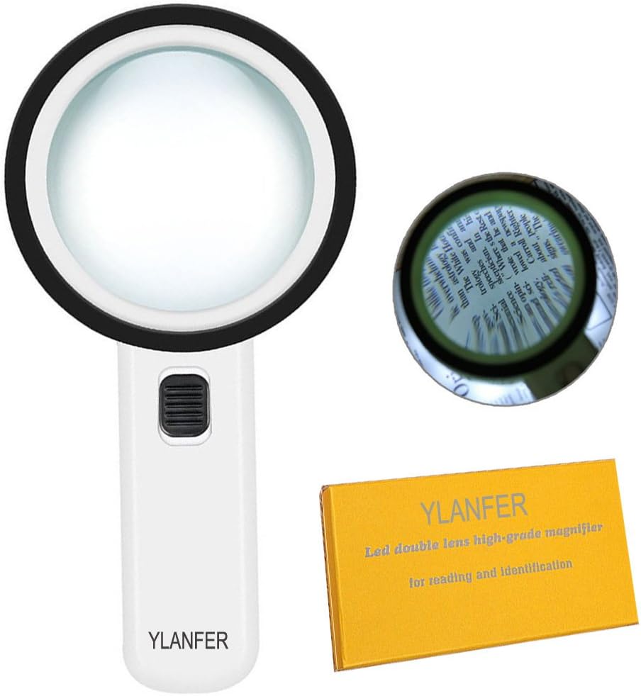30x Handheld Lighted Magnifier, Extra Large Double Glass Lens Magnifying Glass With 12 LED Lights for Reading, Soldering, Inspection, Exploring, Hobbies,Jewelry and More