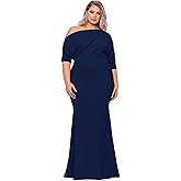 Betsy & Adam Womens Xscape Women's Jersey Knit Scoop Neck Long Sleeve Embellished Floor Length Dress