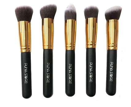 Puna Store 5 piece Kabuki Foundation Brush Set (Black+Gold)